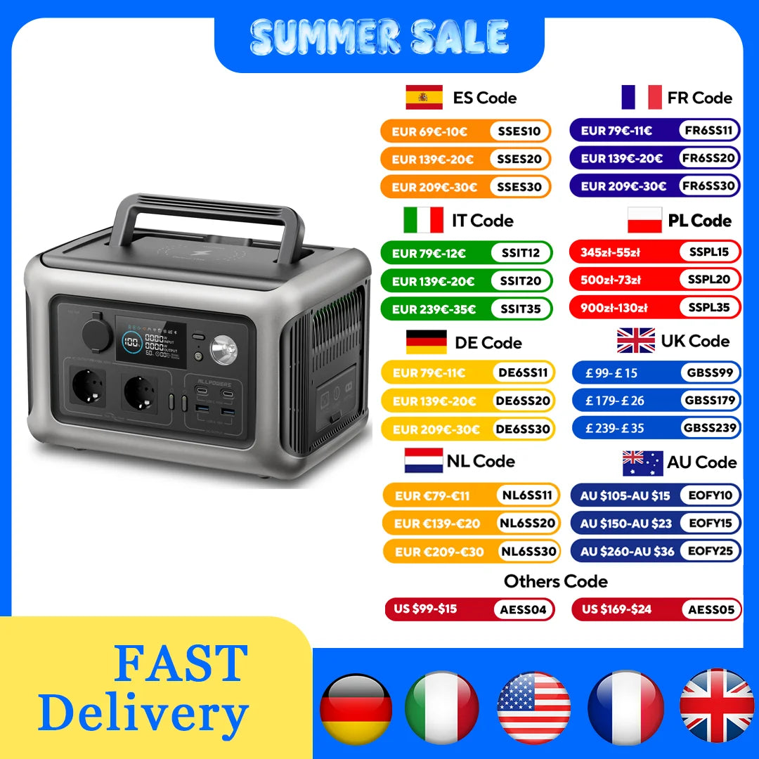 ALLPOWERS R600 Portable Power Station 600W 299Wh LiFePO4 Solar Generator with 2x600W (1200W Surge) AC Outlet for Camping RV Home