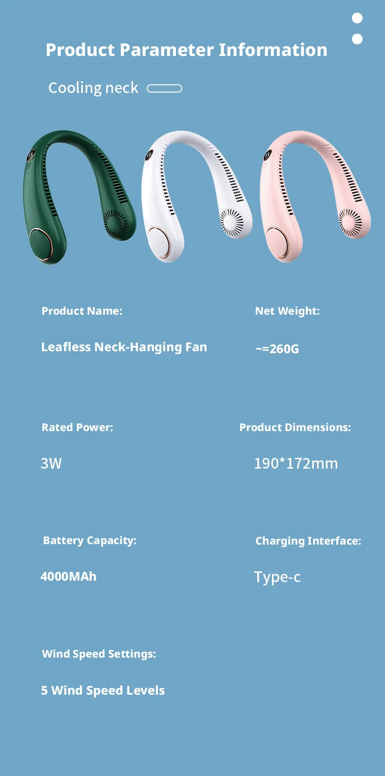 New Mini Neck Mounted Fan Portable Bladeless Neck USB Rechargeable Air Cooler 5 File Speed Summer Sports Fan Outdoor Sports Fans