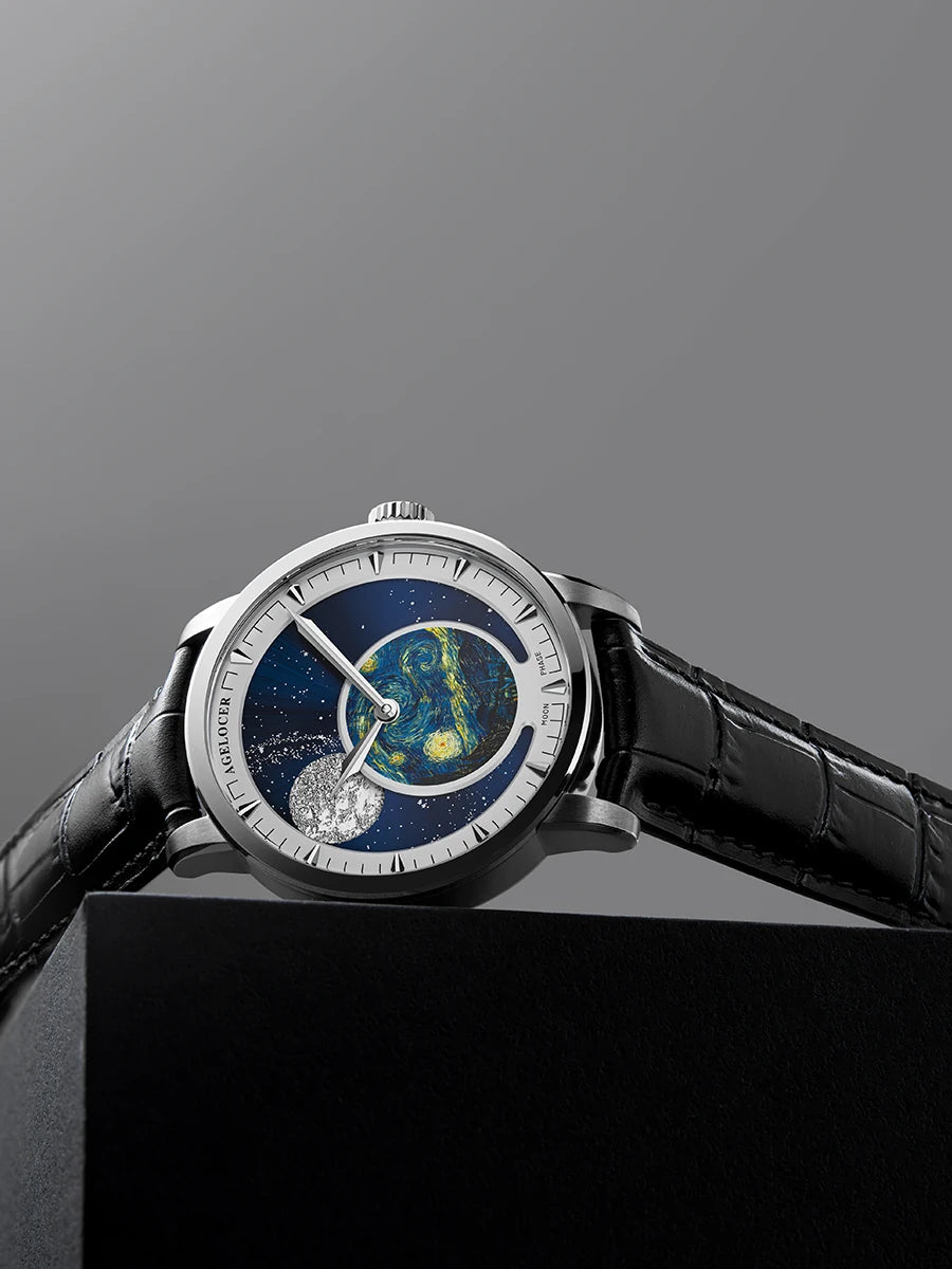 AGELOCER Original Astronomer Watch Van Gogh Oil Painting Men Luxury Automatic Mechanical Moon Phase Watch Birthday Gift for Men