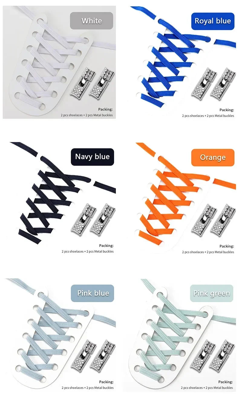 Fashion Elastic No Tie Shoelaces Rhinestone Cross Lock Tieless Shoelace Flat Shoe Laces Suitable for Sneakers and Athletic Shoes