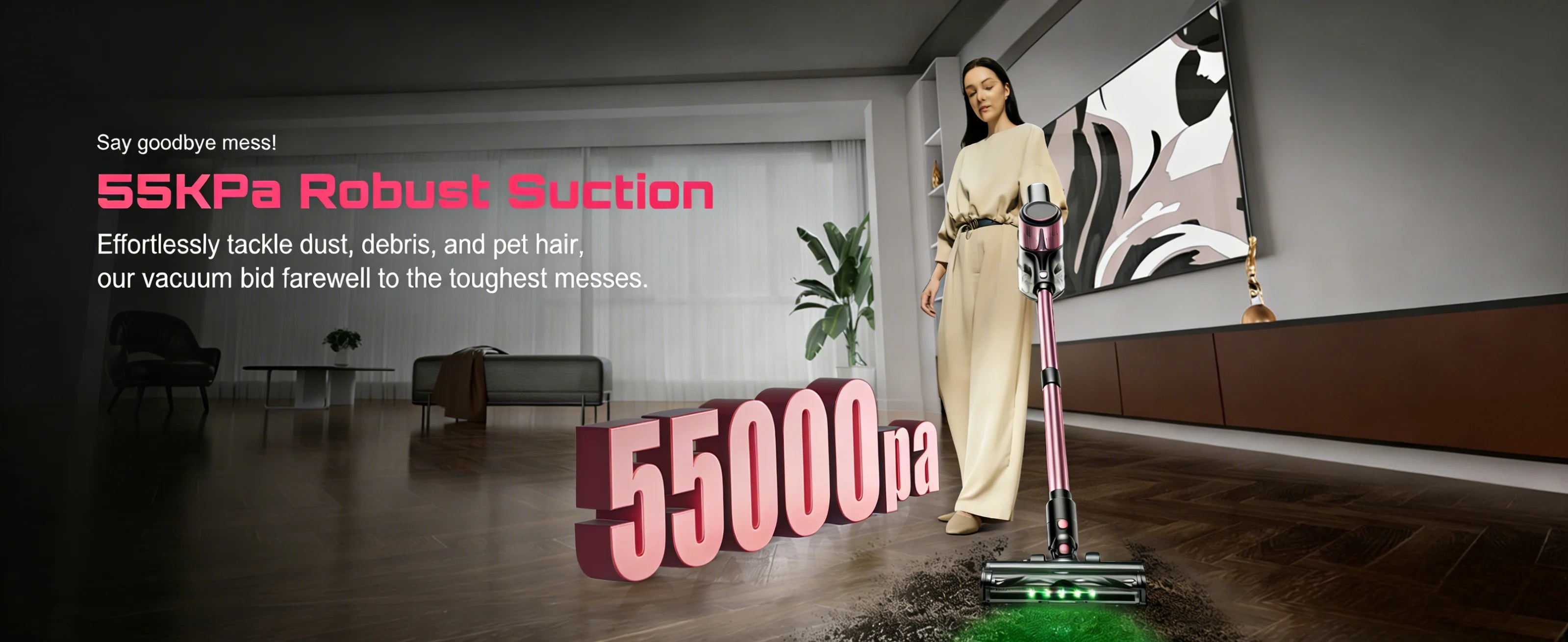 Cordless Vacuum Cleaner, 10 in 1 Stick Vacuum with 55Kpa Powerful Suction, Hose,Lightweight Rechargeable Vacuum Cleaner for Home