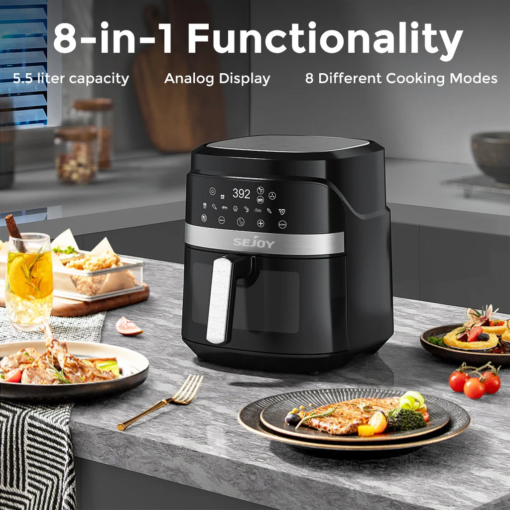 Sejoy Air Fryer 8-in-1,6 Quart Electric Hot Fryer Oven Oilless Cooker,Roast, Bake, Plus Bake,Dehydrate, and Keep Food Warm