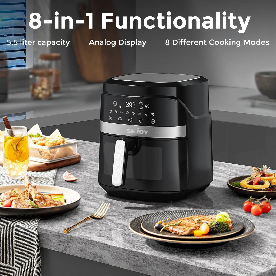 Sejoy Air Fryer 8-in-1,6 Quart Electric Hot Fryer Oven Oilless Cooker,Roast, Bake, Plus Bake,Dehydrate, and Keep Food Warm