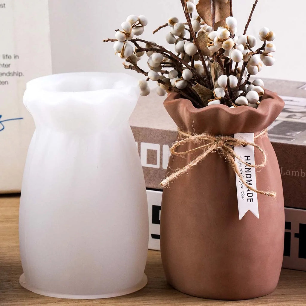 Blessing Bag Shape Vase Silicone Mold DIY Handmade Flower Arrangement Plaster Resin Storage Box Craft Casting Molds Home Decor