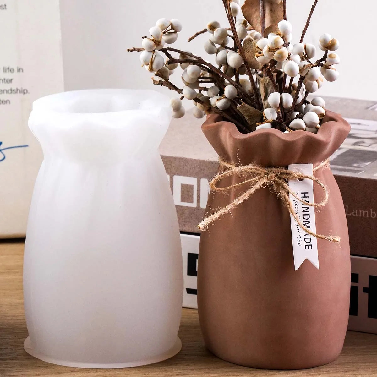 Blessing Bag Shape Vase Silicone Mold DIY Handmade Flower Arrangement Plaster Resin Storage Box Craft Casting Molds Home Decor