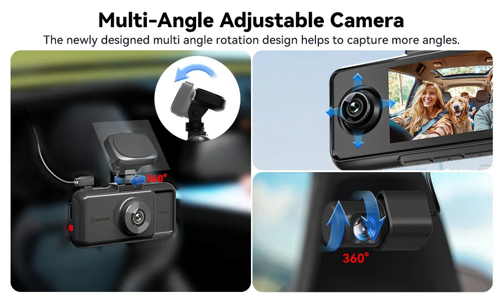 REDTIGER A6 3 Cameras Front/Cabin/Rear Cam 4K Dash Cam Built-in 5.8Ghz WiFi GPS Car DVR Night Vision Parking Monitor 3 Cameras