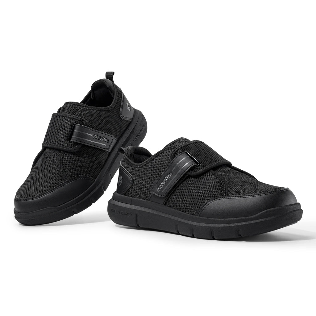 FitVille Diabetic Shoes for Men Extra Wide Hook and Loop Walking Shoes for Elderly for Swollen Feet Foot Pain Relief Neuropathy