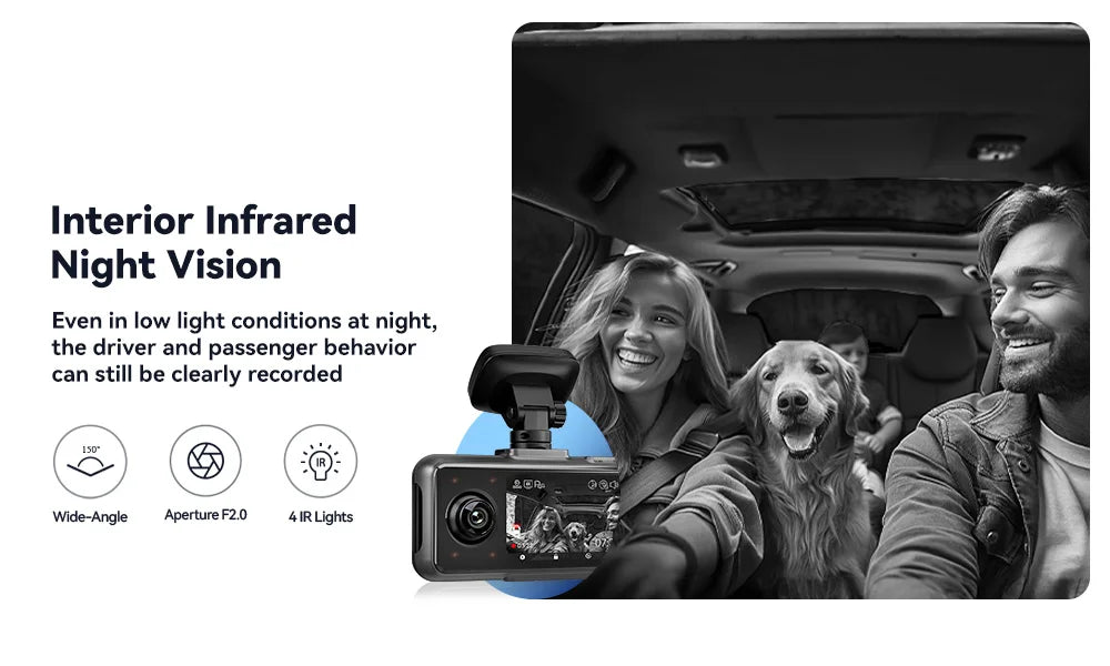 REDTIGER A6 3 Cameras Front/Cabin/Rear Cam 4K Dash Cam Built-in 5.8Ghz WiFi GPS Car DVR Night Vision Parking Monitor 3 Cameras