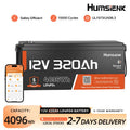 Humsienk 12V 320Ah Rechargeable Lithium Battery, Capacity 4096Wh, Built-in Bluetooth & 250A BMS, 15000+ Deep Cycle & 12V LiFePO4 Battery For RV, Van, Golf Cart, Boat, Camper, Marine, Trolling Motor, Off-Grid, Solar Energy Sto