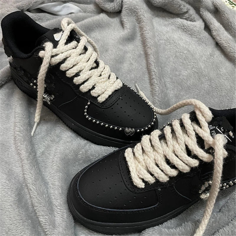 1Pair 8mm Bold Round Shoelaces Quality Linen Cotton Sneakers Shoelace AF1 Shoe laces 100/120/140/160/180CM Shoes Accessories