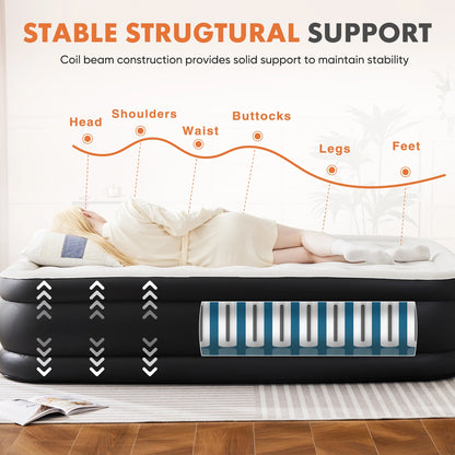 MCQ 16IN Air Mattress with Built in Pump Double Height Air Bed Weight Capacity 660 lbs Non-Slip Bottom Home Bedroom Furniture