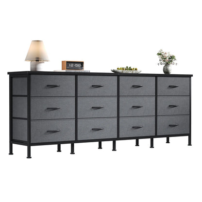 JHK 12  Fabric Cabinet For Living Room Drawers Beside Nightstand Tables Wood Top Entertainment Center Large Fabric TV Consoles for Bedroom Up to 80'' TVs Storage Closet Chest Clothes Display Of Furniture