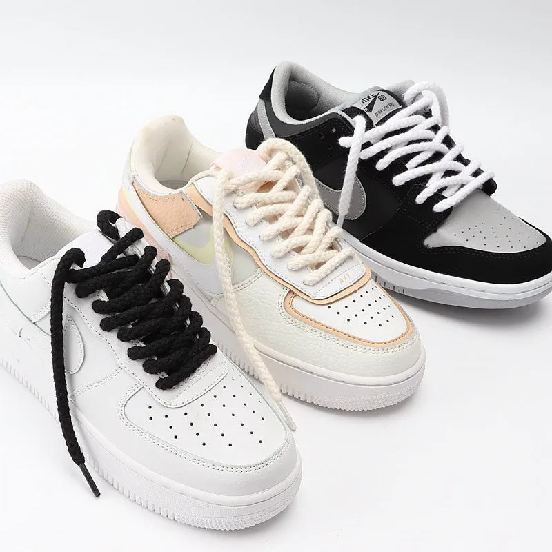 1Pair 8mm Bold Round Shoelaces Quality Linen Cotton Sneakers Shoelace AF1 Shoe laces 100/120/140/160/180CM Shoes Accessories