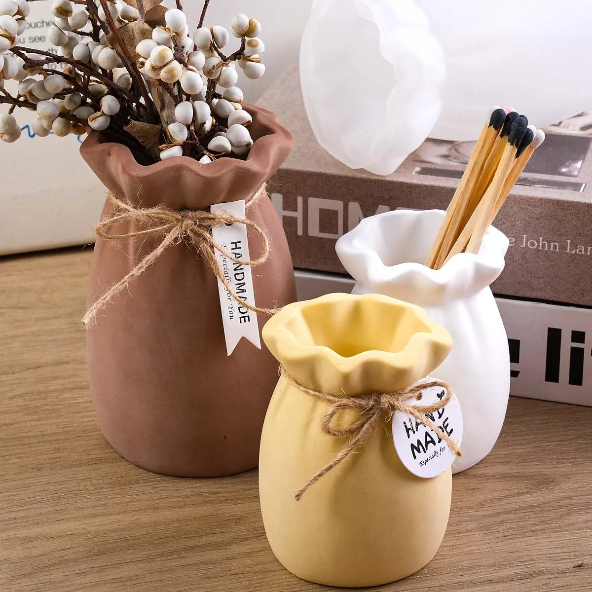 Blessing Bag Shape Vase Silicone Mold DIY Handmade Flower Arrangement Plaster Resin Storage Box Craft Casting Molds Home Decor