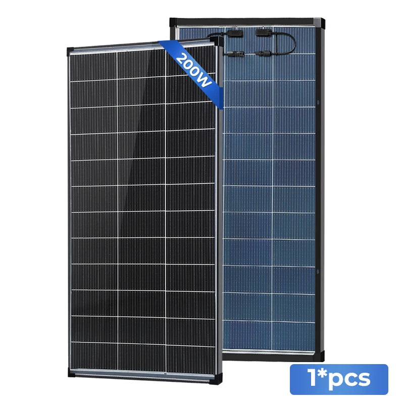 200 Watt N‑Type Bifacial Solar Panel 18BB A+ Grade, 25% Efficiency IP68 Waterproof Solar Cell Module, 12V Off‑Grid Power Solution for RV Boat Camper Rooftops