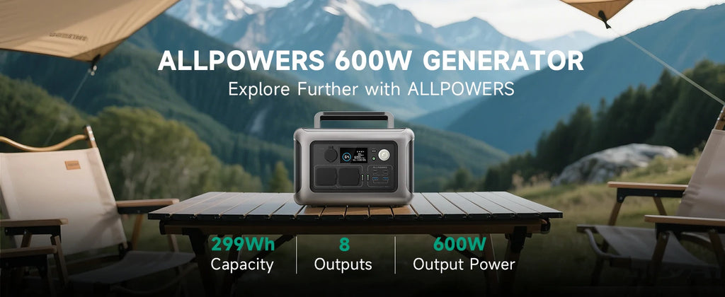 ALLPOWERS R600 Portable Power Station 600W 299Wh LiFePO4 Solar Generator with 2x600W (1200W Surge) AC Outlet for Camping RV Home