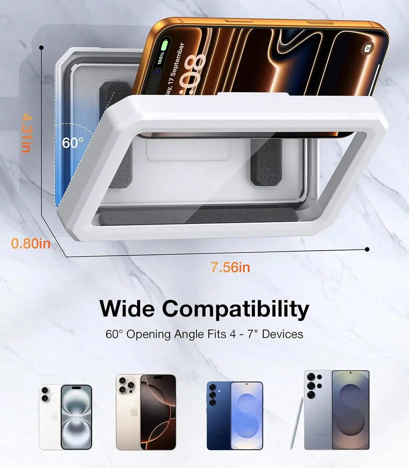 Waterproof Shower Phone Holder, 360° Adjustable Retractable Wall Mount Stand, Hands-Free Bathroom Phone Holder For Shower, Compatible With Most Smartphones