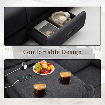 3 Seater Recliner Sofa,Built In Console & Drop Down Table,Cup Holders,Living Room Furniture, Custom