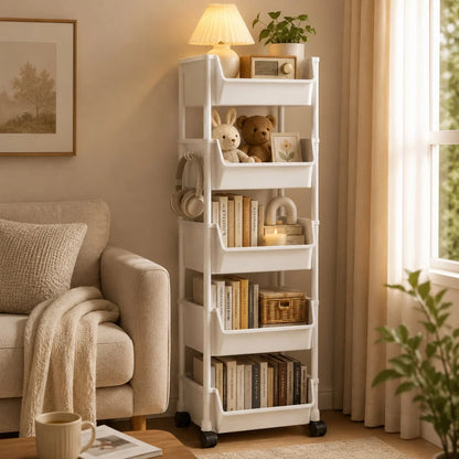 Household Living Room, Bedroom, Kitchen Small Trolley Storage Rack, Snack Floor-Standing Multi-Layer Mobile Storage Bookshelf