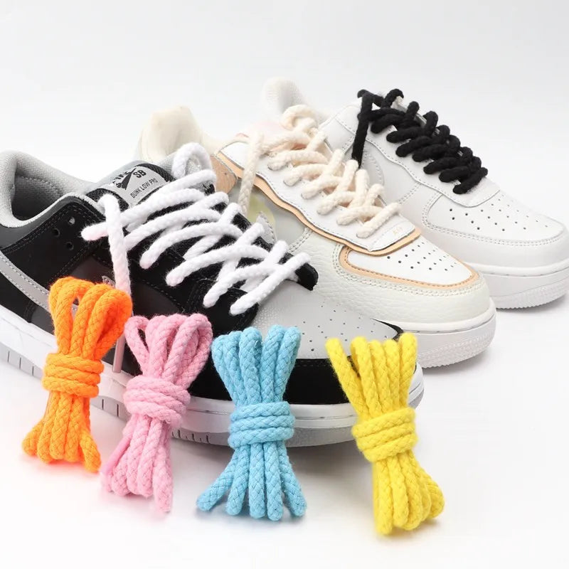 1Pair 8mm Bold Round Shoelaces Quality Linen Cotton Sneakers Shoelace AF1 Shoe laces 100/120/140/160/180CM Shoes Accessories