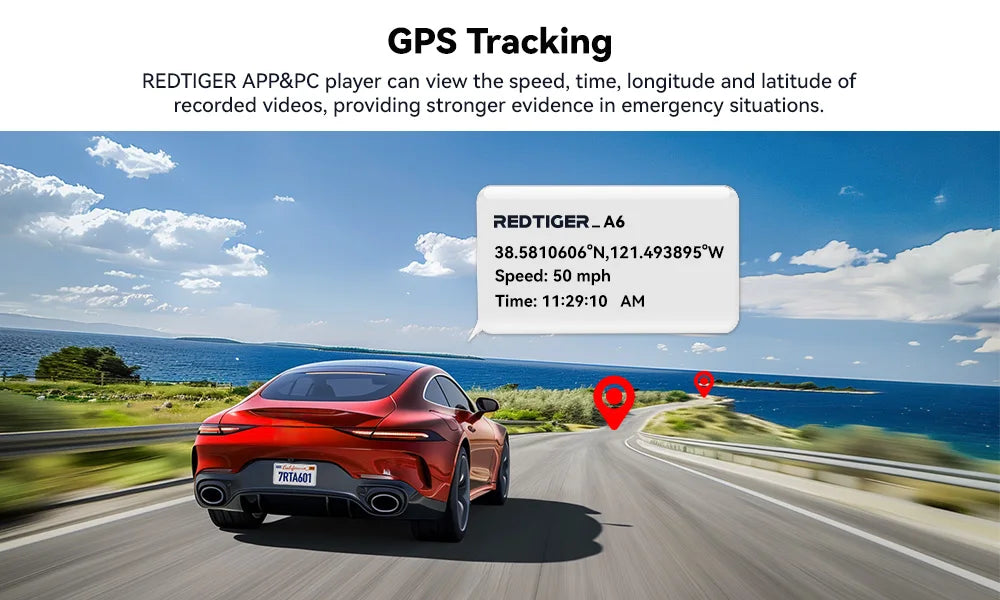 REDTIGER A6 3 Cameras Front/Cabin/Rear Cam 4K Dash Cam Built-in 5.8Ghz WiFi GPS Car DVR Night Vision Parking Monitor 3 Cameras
