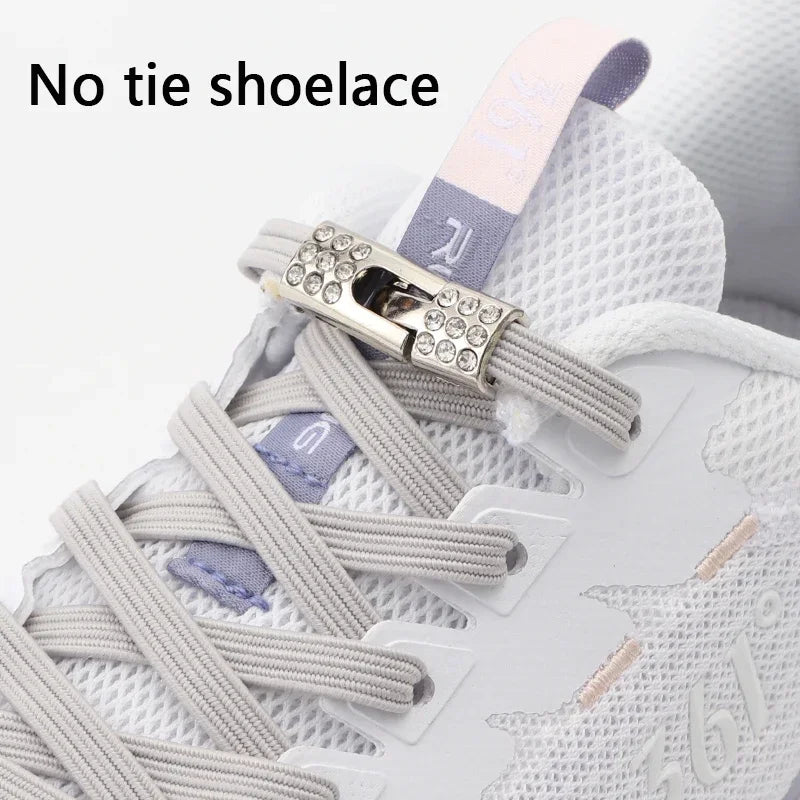 Fashion Elastic No Tie Shoelaces Rhinestone Cross Lock Tieless Shoelace Flat Shoe Laces Suitable for Sneakers and Athletic Shoes