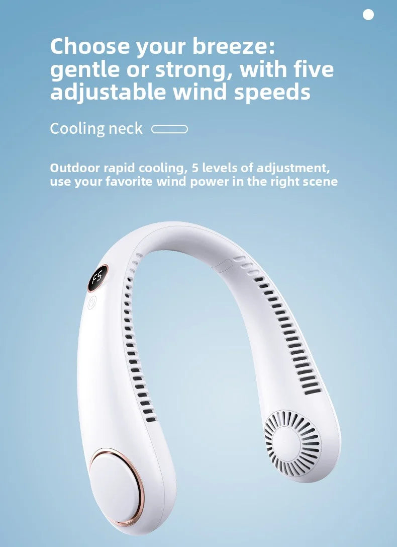 New Mini Neck Mounted Fan Portable Bladeless Neck USB Rechargeable Air Cooler 5 File Speed Summer Sports Fan Outdoor Sports Fans