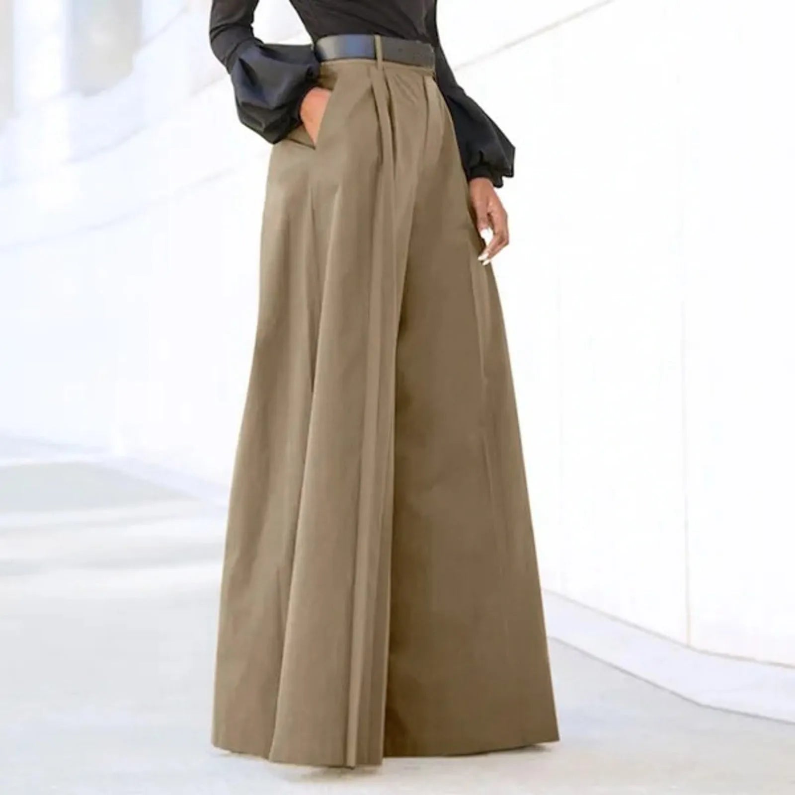 Womens' Comfy Baggy Trousers With Pockets Fashion Wide Leg Trousers Elegant Party High Waist Pants For Fine Woman Feminina