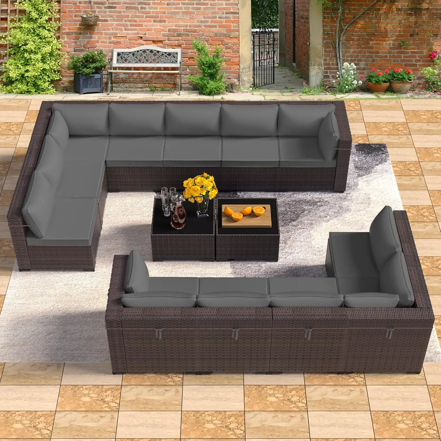 14 Pieces Outdoor Patio Furniture Set,Outdoor Sectional Furniture All Weather PE Rattan Wicker Patio Conversation Set, Custom