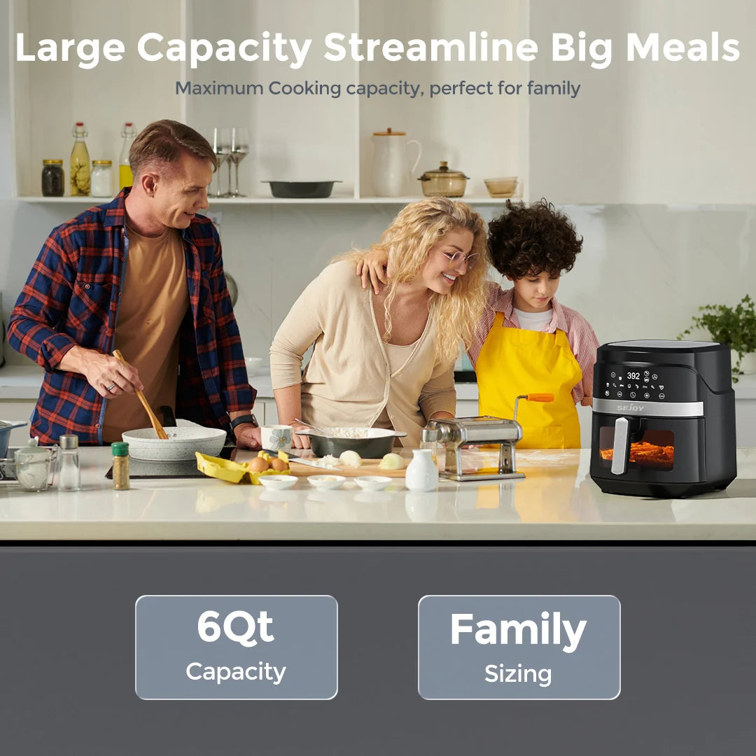 Sejoy Air Fryer 8-in-1,6 Quart Electric Hot Fryer Oven Oilless Cooker,Roast, Bake, Plus Bake,Dehydrate, and Keep Food Warm