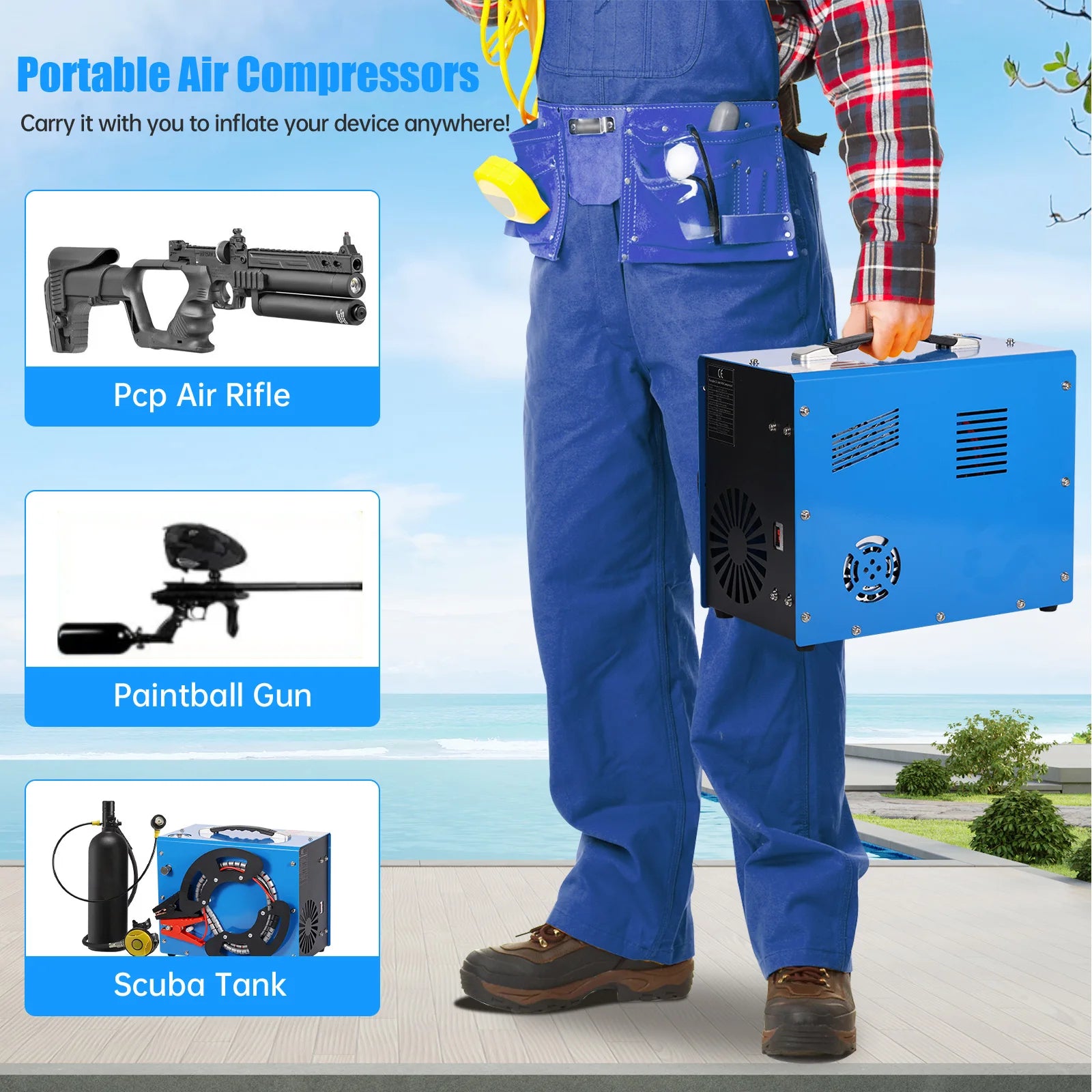 300bar 4500Psi/30Mpa PCP compressor pcp 12v  automatic stop, no oil/water,, 8MM, suitable for paintball/PCP, 220V AC or 12V 5.01