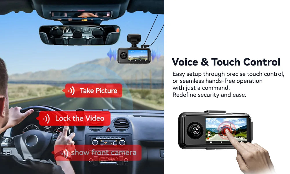 REDTIGER A6 3 Cameras Front/Cabin/Rear Cam 4K Dash Cam Built-in 5.8Ghz WiFi GPS Car DVR Night Vision Parking Monitor 3 Cameras