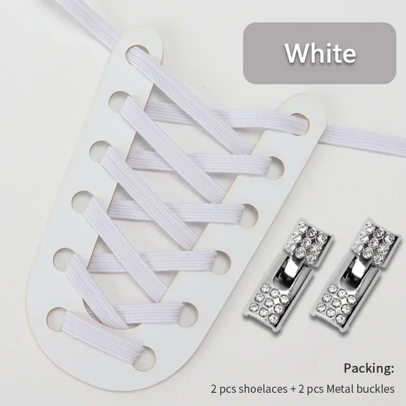 Fashion Elastic No Tie Shoelaces Rhinestone Cross Lock Tieless Shoelace Flat Shoe Laces Suitable for Sneakers and Athletic Shoes
