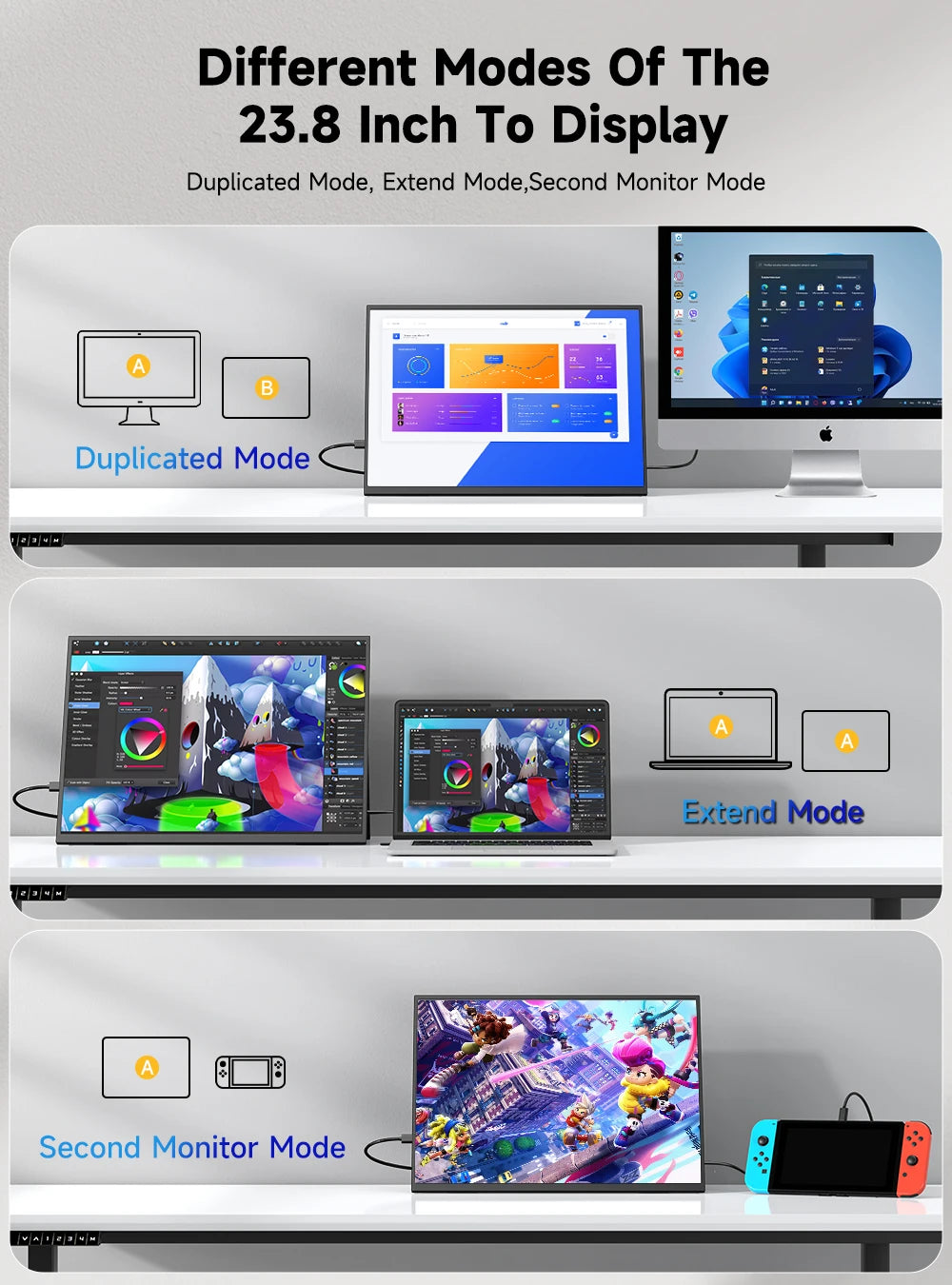 UPERFECT 24”120HZ Portable Monitor Gaming Pc Displays Laptop TV External Screen Ultra-smooth For Cell Phone Steamdeck MacBook