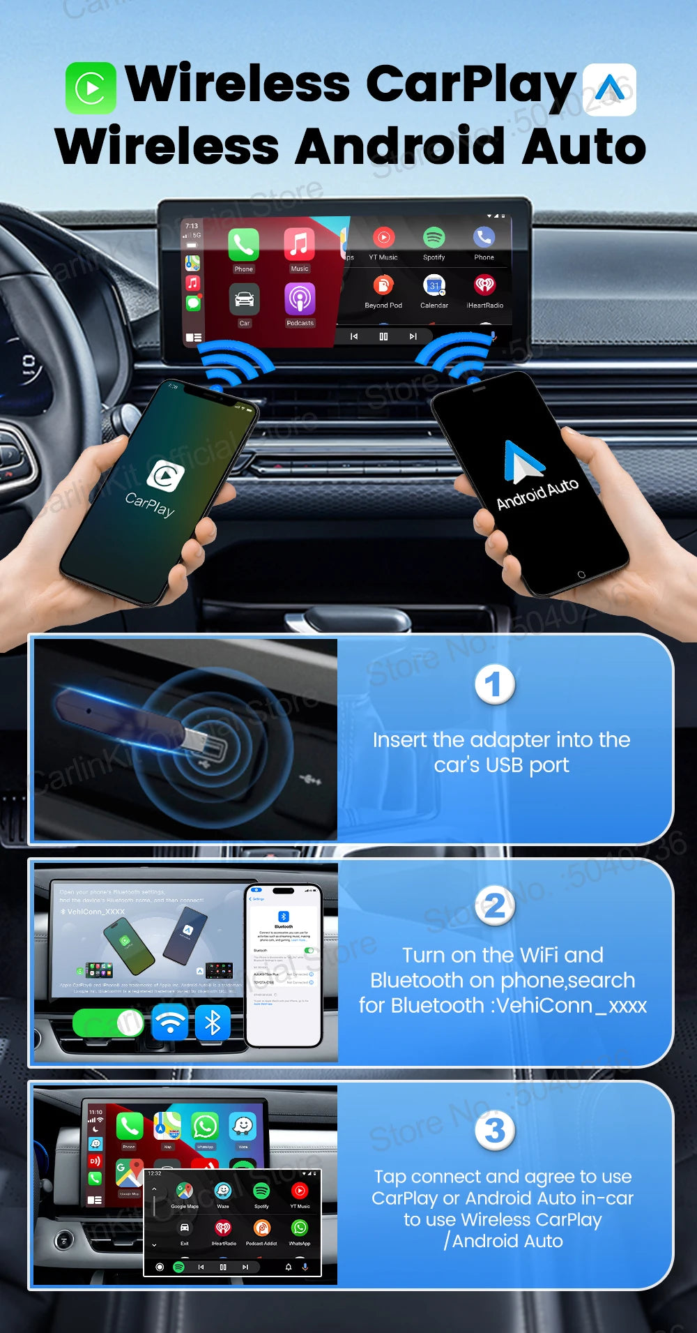 CarlinKit 5.0 Mini Ultra / Pro Wireless CarPlay & Android Auto Adapter For OEM Cars Upgrade WiFi BLE Wireless Auto-connect Phone