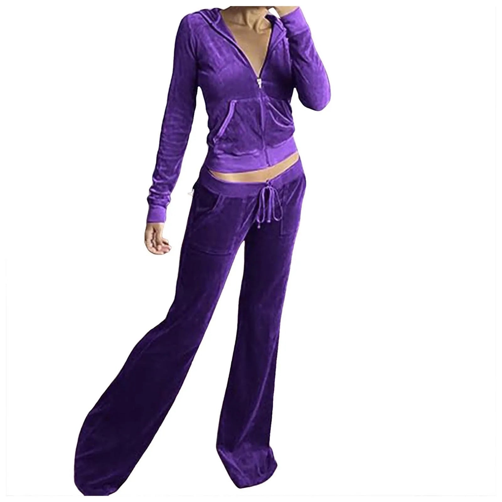 Women Velvet Jogging Suit Autumn Casual Velour Hoodie Cropped Top Jacket With Wide Leg Pants Tracksuits Women's Two Piece Set
