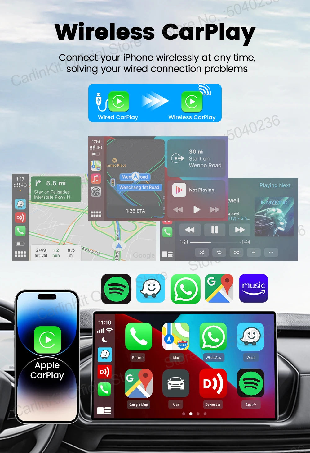 CarlinKit 5.0 Mini Ultra / Pro Wireless CarPlay & Android Auto Adapter For OEM Cars Upgrade WiFi BLE Wireless Auto-connect Phone