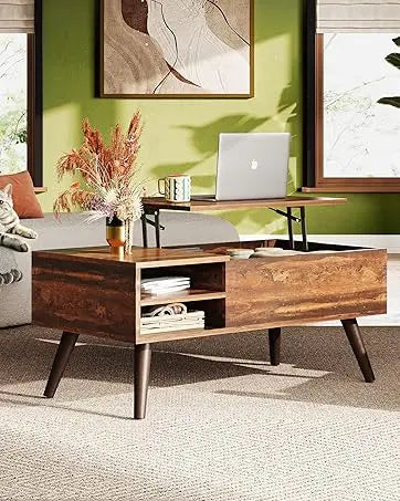 WLIVE Black Lift Top Coffee Table with 2 Drawers LED Light - Large Storage Open Shelf for Living Room Modern Home Furniture