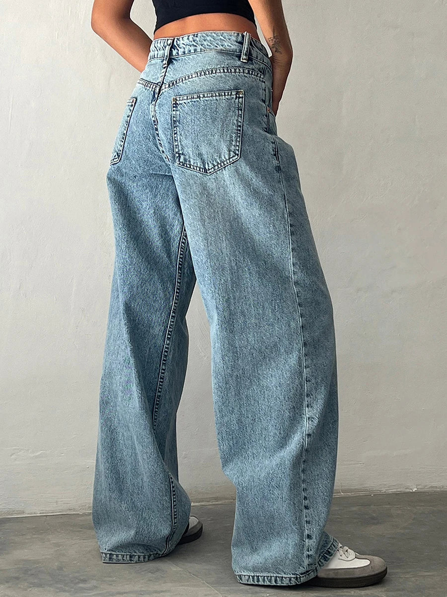 Y2K Baggy Jeans for Women Trendy Low Rise Casual Straight Leg Boyfriend Jeans Denim Pants with Pocket Streetwear