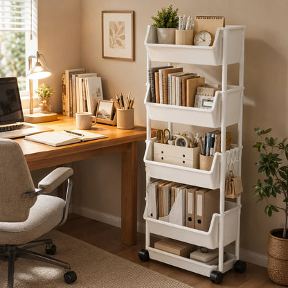 Household Living Room, Bedroom, Kitchen Small Trolley Storage Rack, Snack Floor-Standing Multi-Layer Mobile Storage Bookshelf