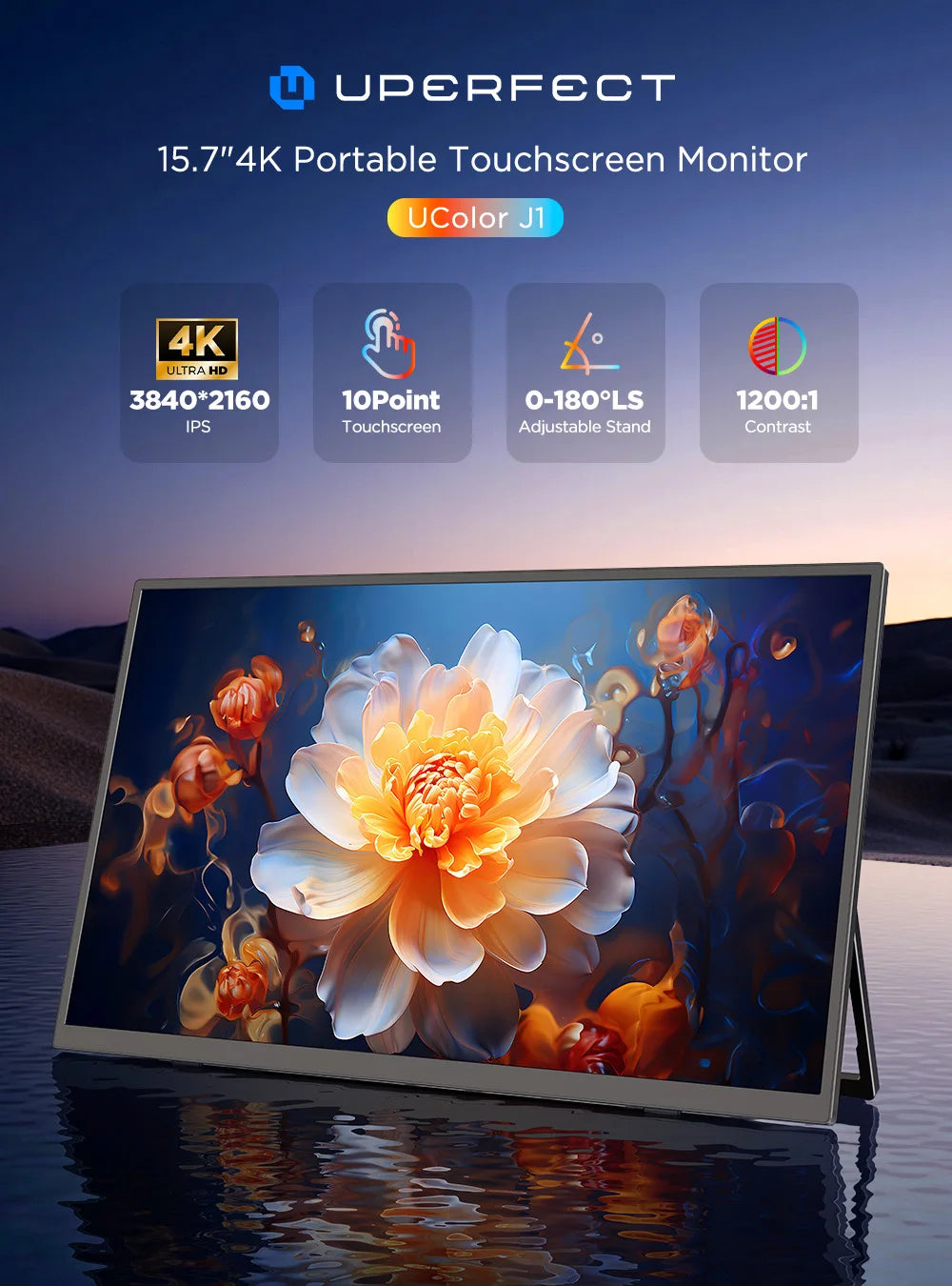 UPERFECT 4K Portable Touchscreen Monitor 15.7" IPS HDR HDMI USB-C3.1 Travel Display For Laptop MacBook PC Surface PS5 XBOX Phone