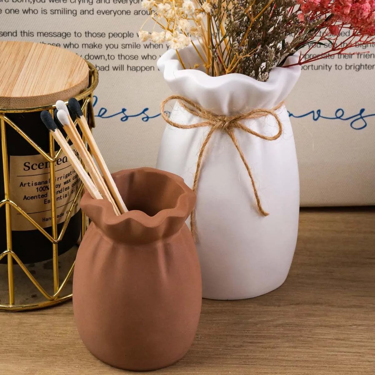 Blessing Bag Shape Vase Silicone Mold DIY Handmade Flower Arrangement Plaster Resin Storage Box Craft Casting Molds Home Decor