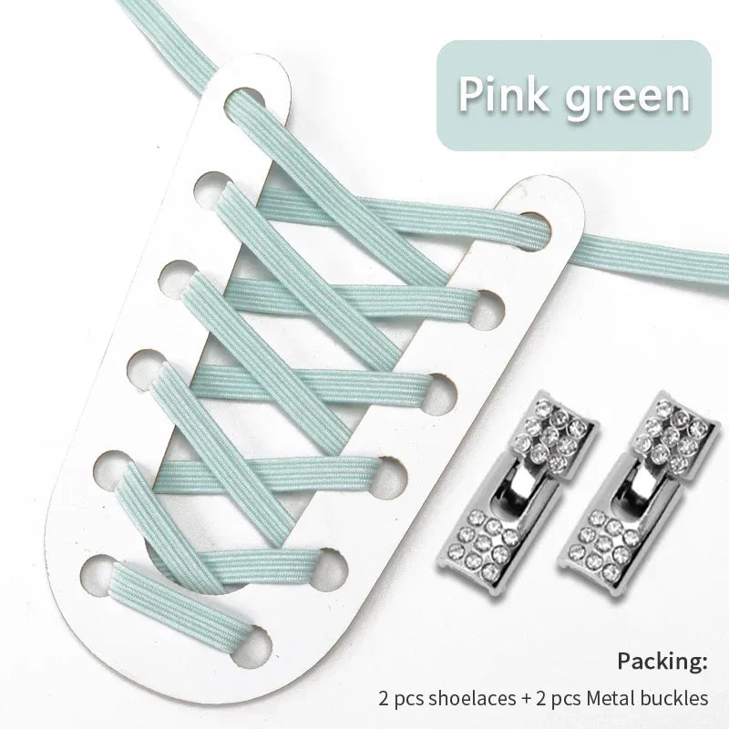 Fashion Elastic No Tie Shoelaces Rhinestone Cross Lock Tieless Shoelace Flat Shoe Laces Suitable for Sneakers and Athletic Shoes