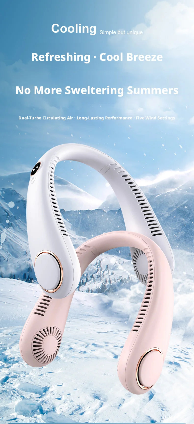 New Mini Neck Mounted Fan Portable Bladeless Neck USB Rechargeable Air Cooler 5 File Speed Summer Sports Fan Outdoor Sports Fans
