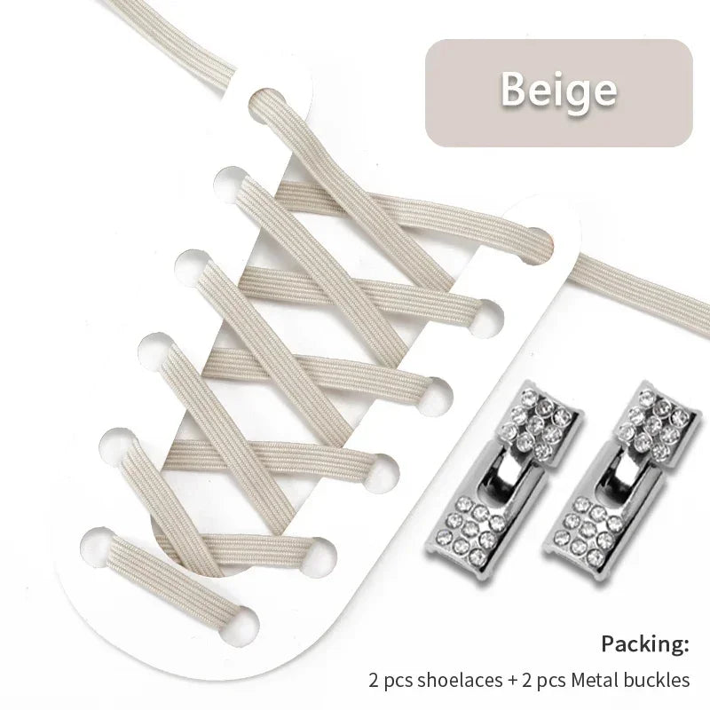 Fashion Elastic No Tie Shoelaces Rhinestone Cross Lock Tieless Shoelace Flat Shoe Laces Suitable for Sneakers and Athletic Shoes