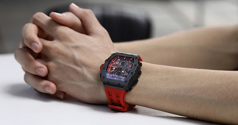 TSAR BOMBA Watch for Men Luxury Brand Tonneau Design Waterproof Clock Stainless Steel Wristwatch Fashion Rectangle Mens Watch