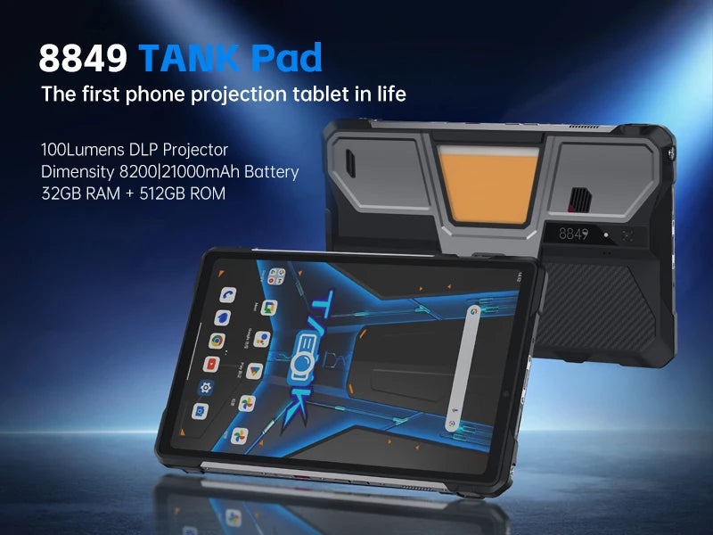 8849 TANK PAD Unihertz Rugged Tablet with Projector 100Lumens 5G Android 15 512GB 21000mAh 11 inch Waterproof Phone Tablet 2026