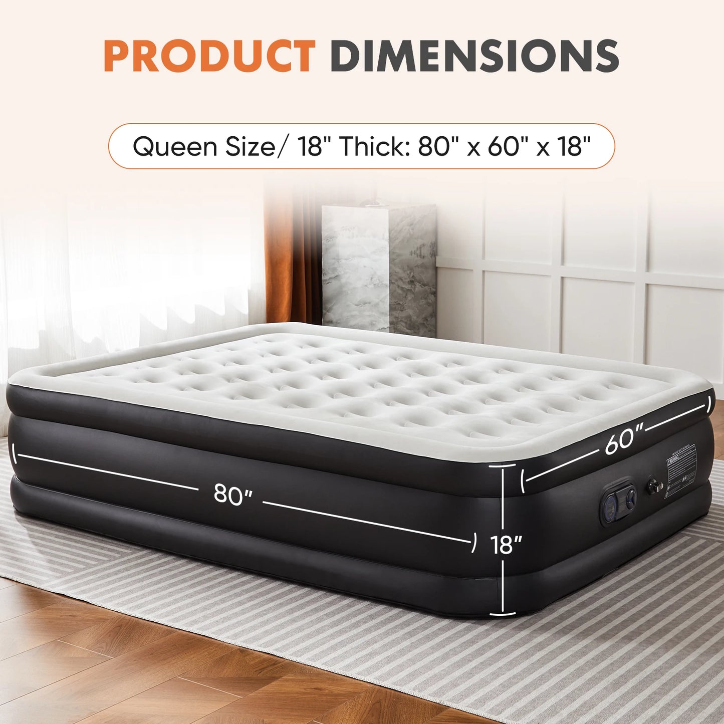 MCQ 16IN Air Mattress with Built in Pump Double Height Air Bed Weight Capacity 660 lbs Non-Slip Bottom Home Bedroom Furniture