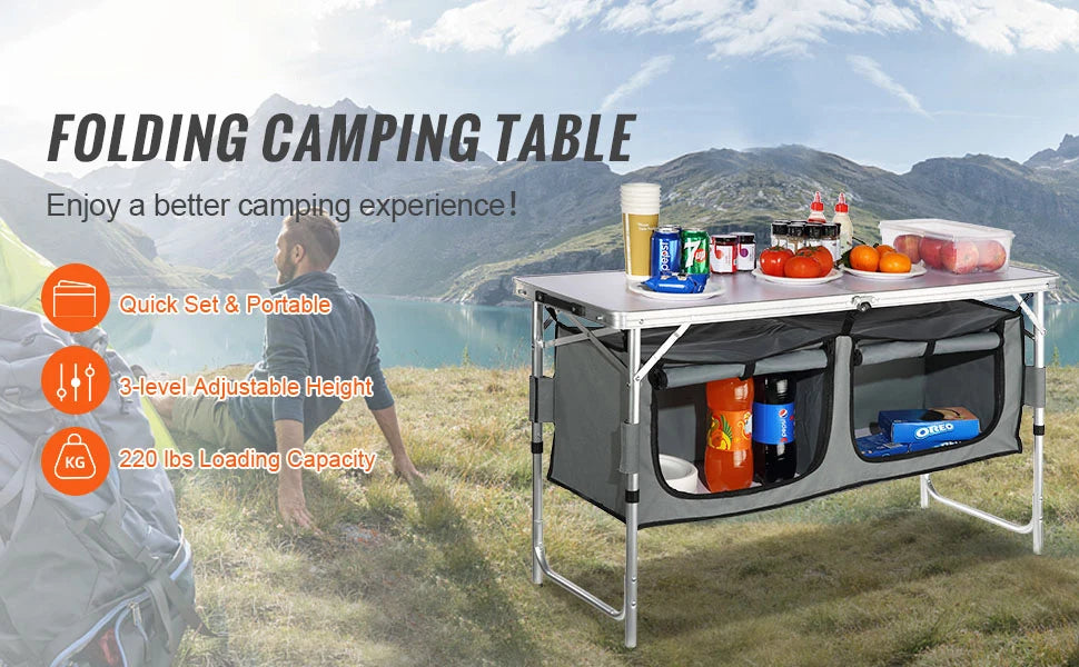 SucceBuy Camping Kitchen Table Quick set-up Folding Camping Table MDF Camping Table for Outdoor Picnics BBQ Camping RV Traveling