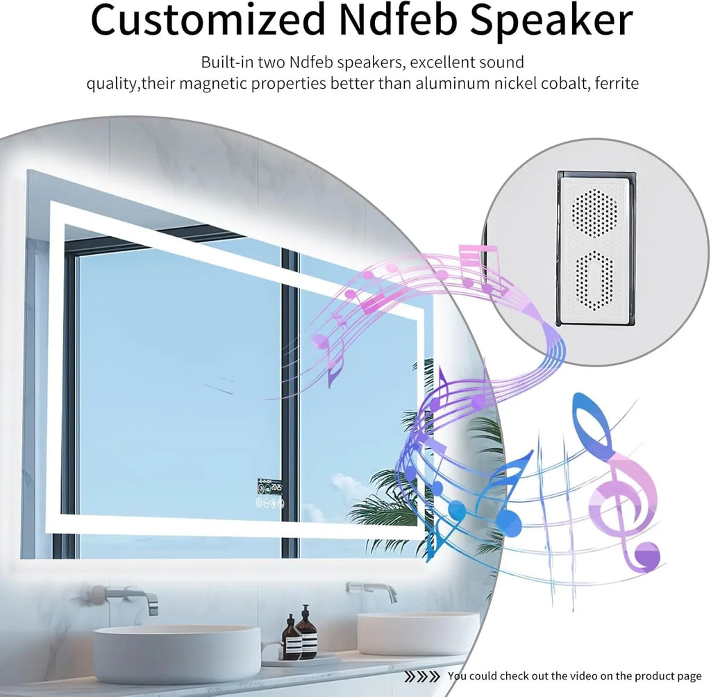 XXL Bathroom Mirror Smart LED Vanity Mirror Wall Mounted with Bluetooth, Digital Display, Back Front Lit,Anti Fog for Hotel Hall